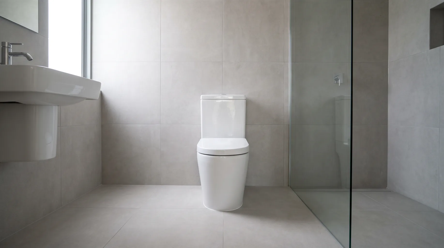 Finished en-suite bathroom with a floor-standing, one-piece integrated shower-toilet unit