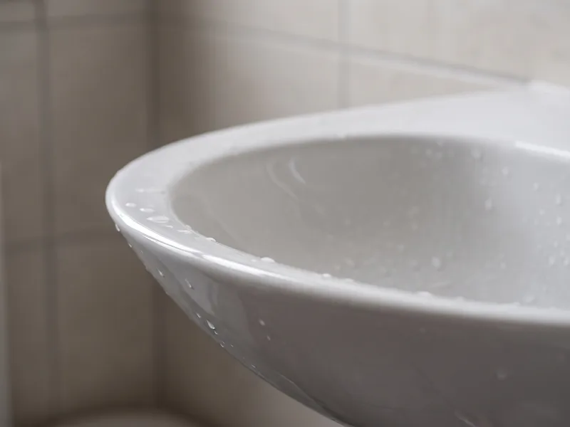 Close-up of a thin DuraCeram basin rim with water droplets on the glazed surface