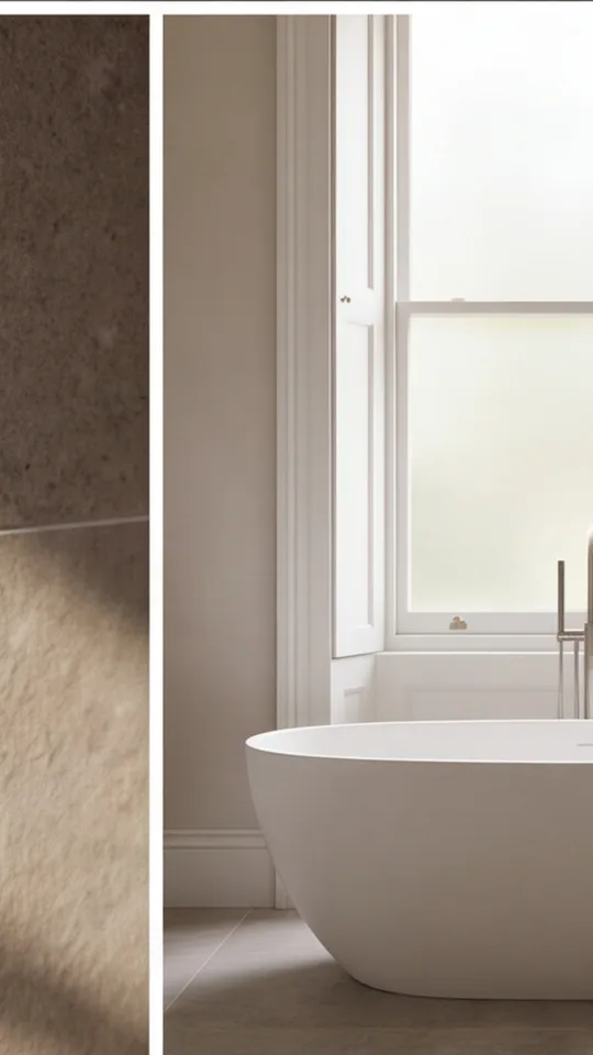 Large-format porcelain tiled corner with a precise mitred edge