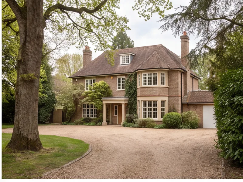 Large detached period-style home exterior in a leafy Berkshire setting