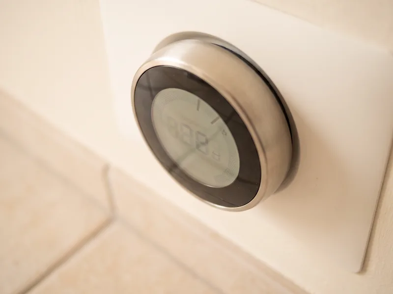 Close-up of an underfloor heating thermostat